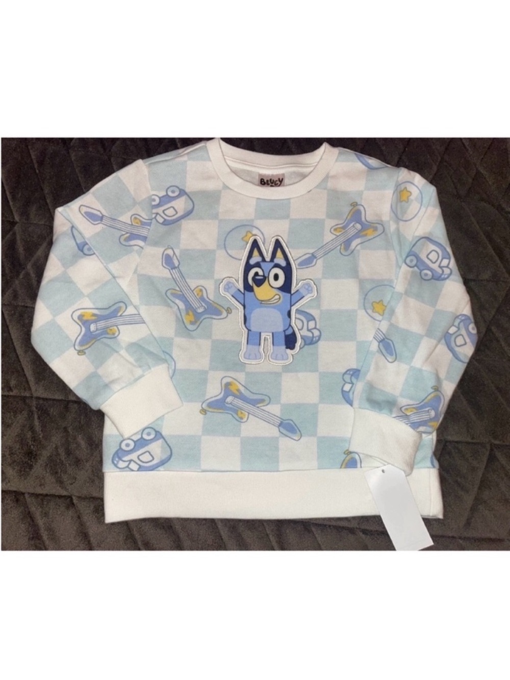 Bluey Checkered Blue & White Kids Sweatshirt
